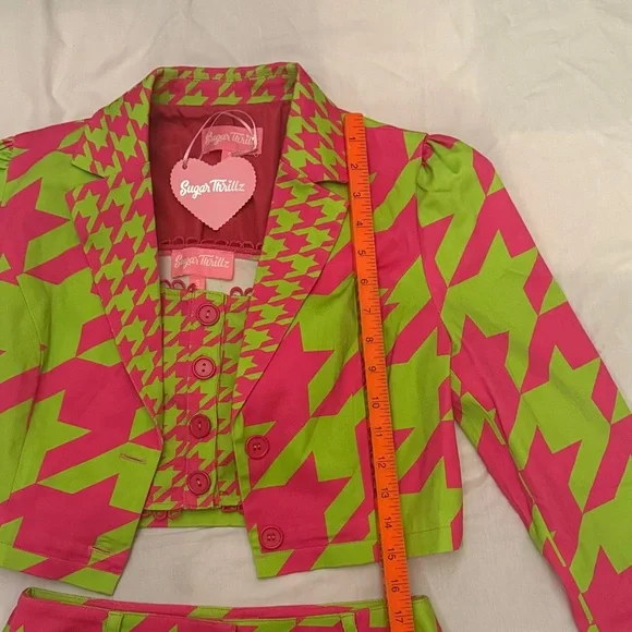 Am I the drama? Sugar Thrillz Neon Pink and Lime Houndstooth Set nwt - Picture 6 of 13